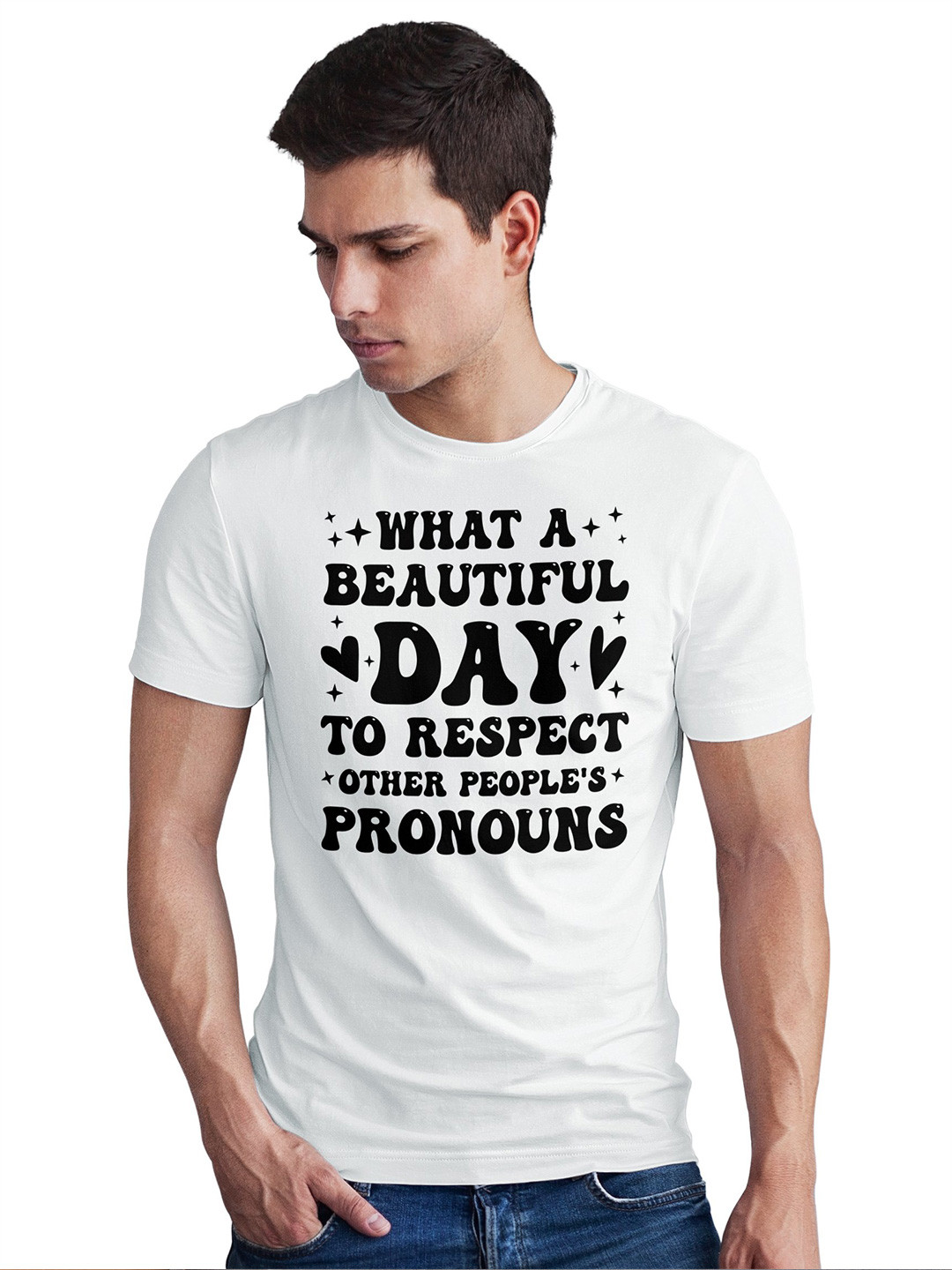 Seekbuylove Men Respect Pronouns Printed Short Sleeves Bio Finish Cotton T-shirt