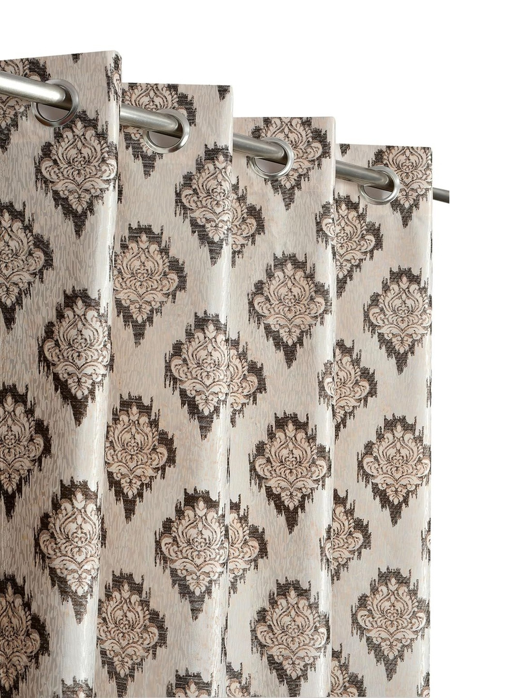 Yarnis Coffee Brown & Beige Floral Lightweight Window Curtain