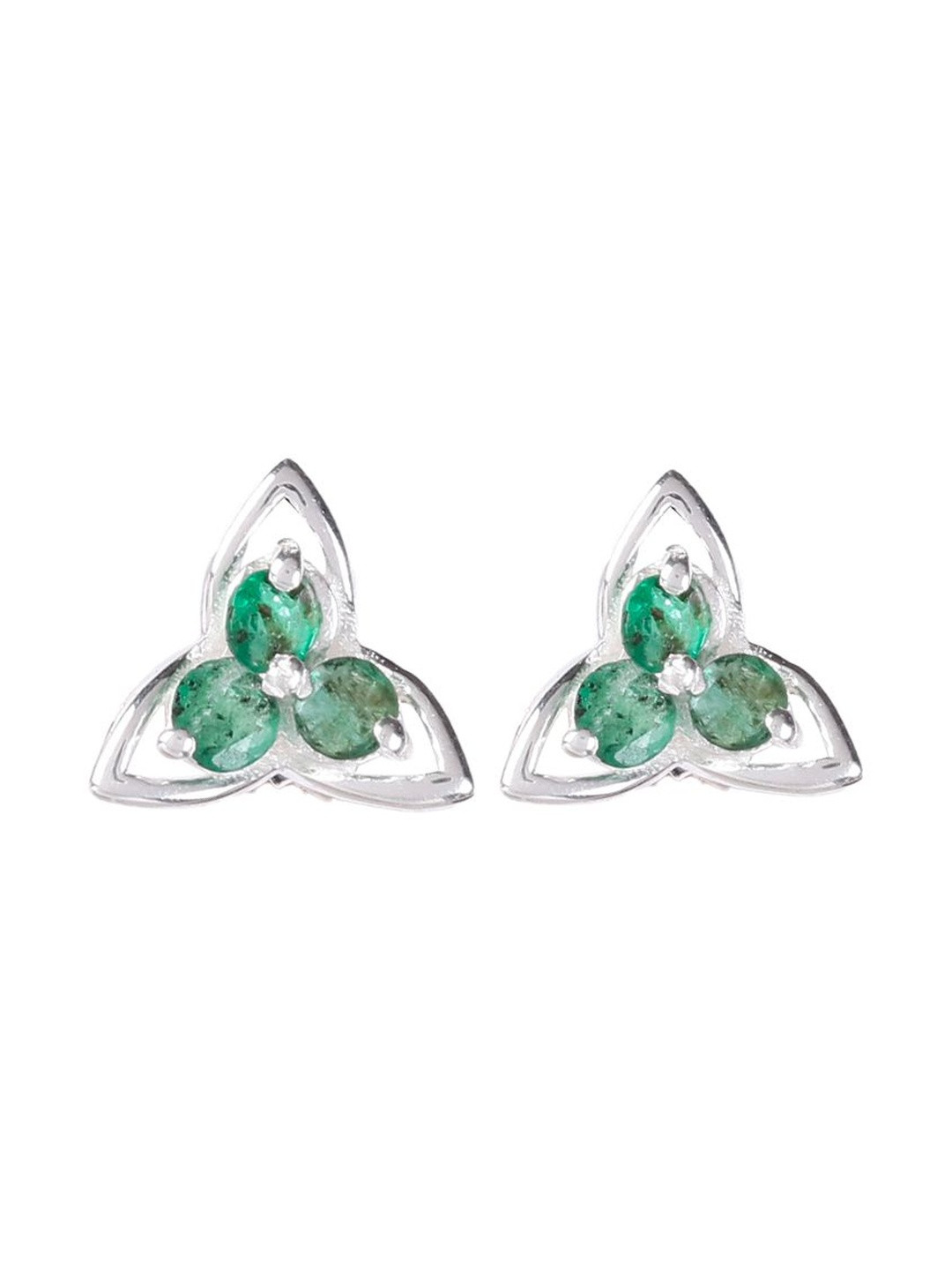 FUSIONARI Women Sterling Silver Green Emerald Stud Earrings