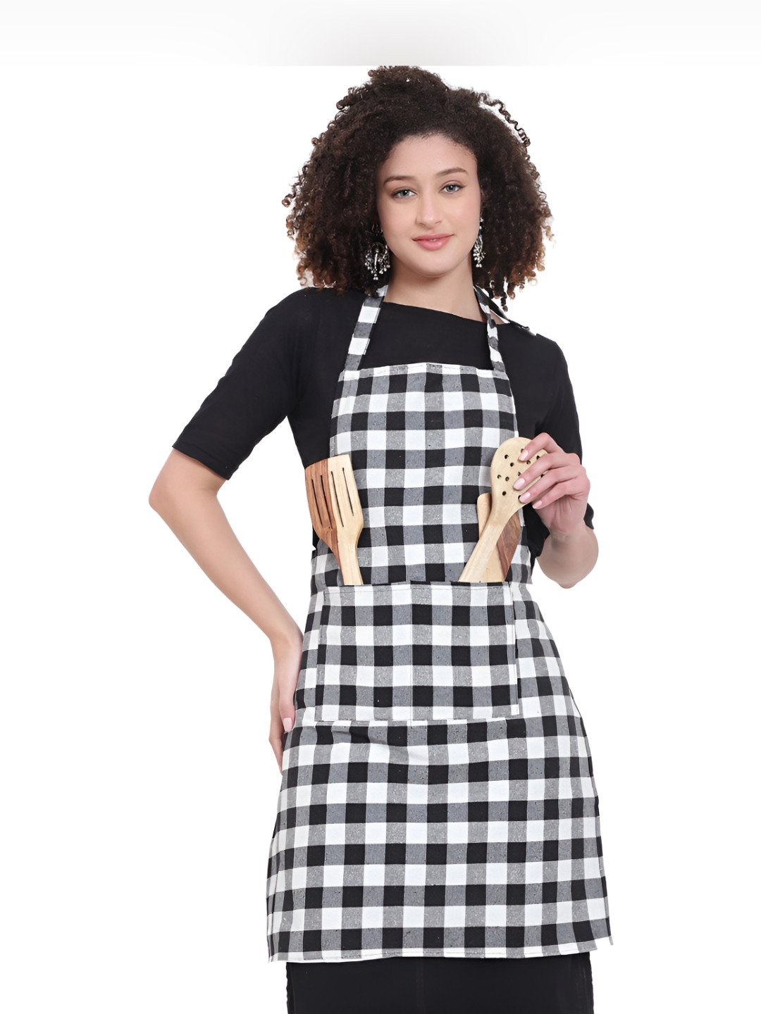 DESNUDA White & Black Checked Waterproof Aprons With Adjustable Straps