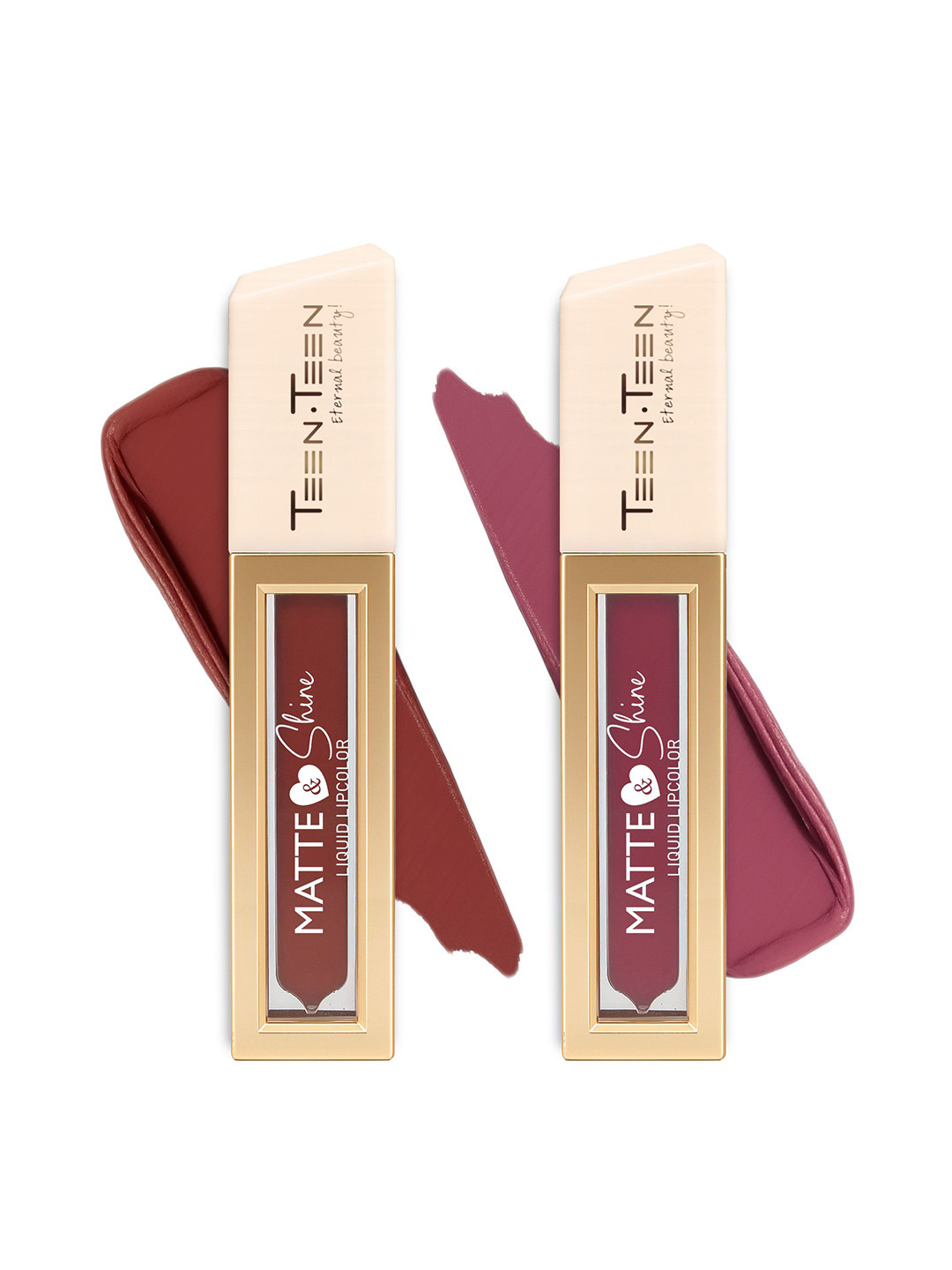 TEEN TEEN COSMETICS Set Of 2 Matte & Shine Liquid Lipcolor - 8ml Each - Kaapi 02 - Nude 10