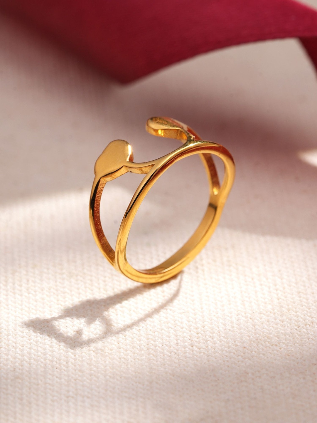 PALMONAS 18KT Gold Plated Stainless Steel Curved Cutout Waterproof & Anti-Tarnish Ring