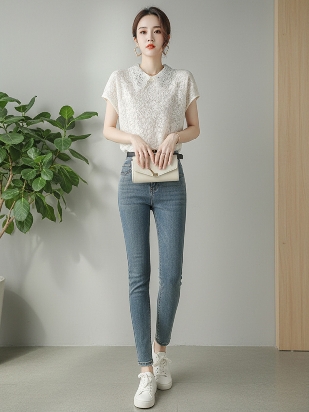 bebe Women Self Design Peter Pan Collar Top