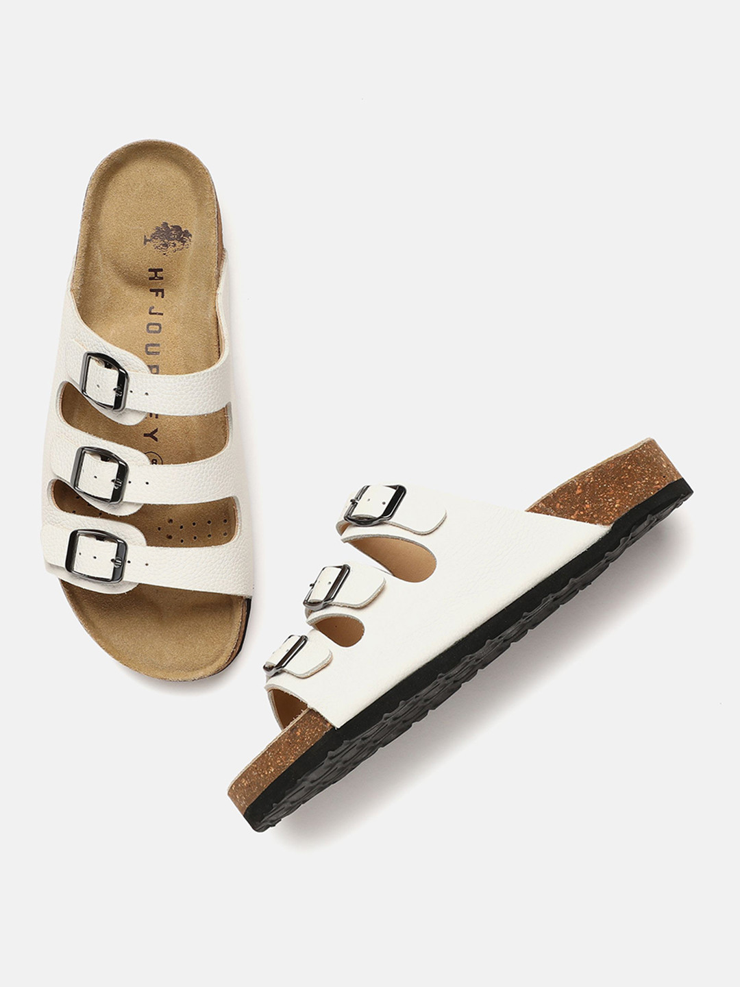 HF JOURNEY Women Cork Open Toe Flats with Buckles