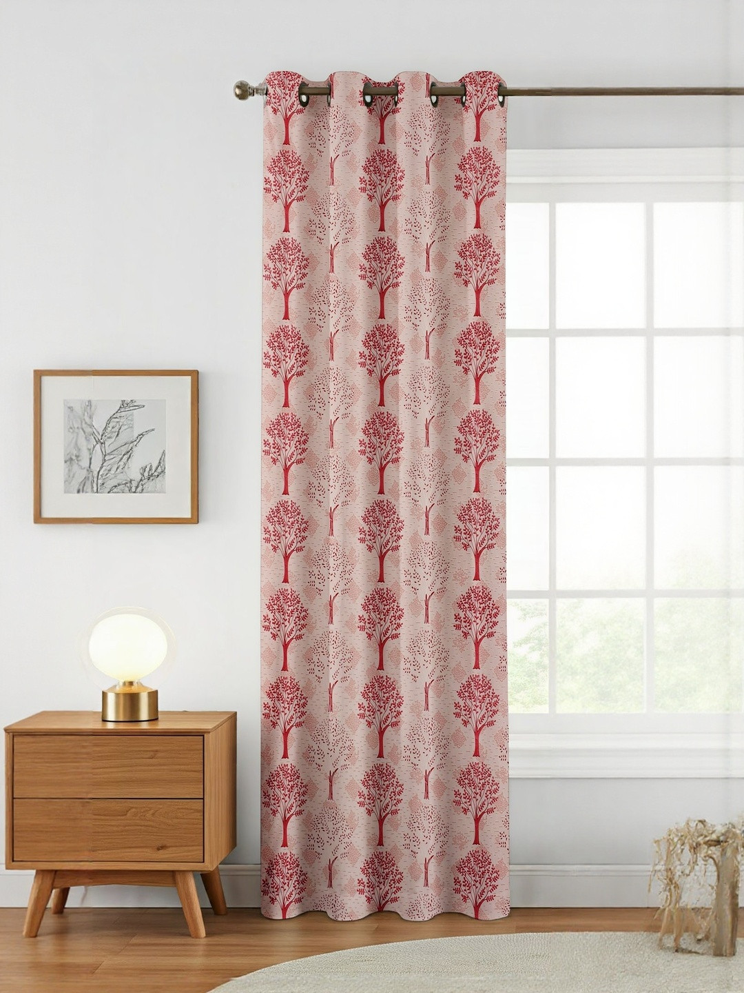 GEET CREATIONS Pink & Red Floral Printed Sheer Long Door Curtain