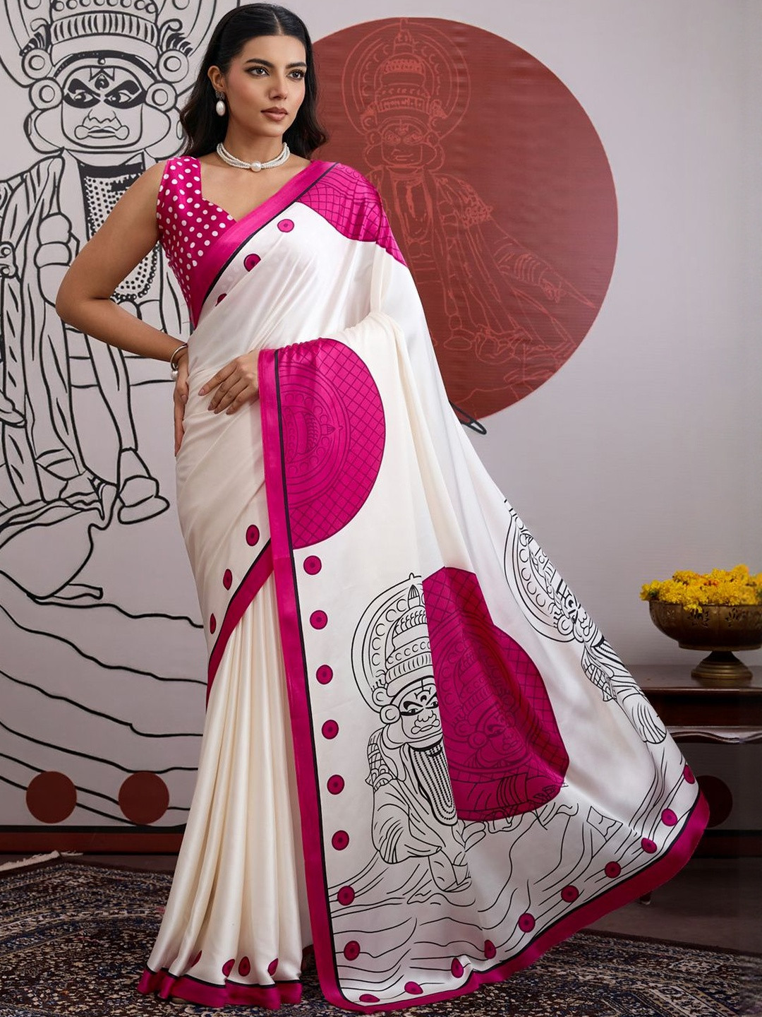 Anouk Rustic Ethnic Motifs Printed Designer Satin Banarasi Saree With Blouse Piece