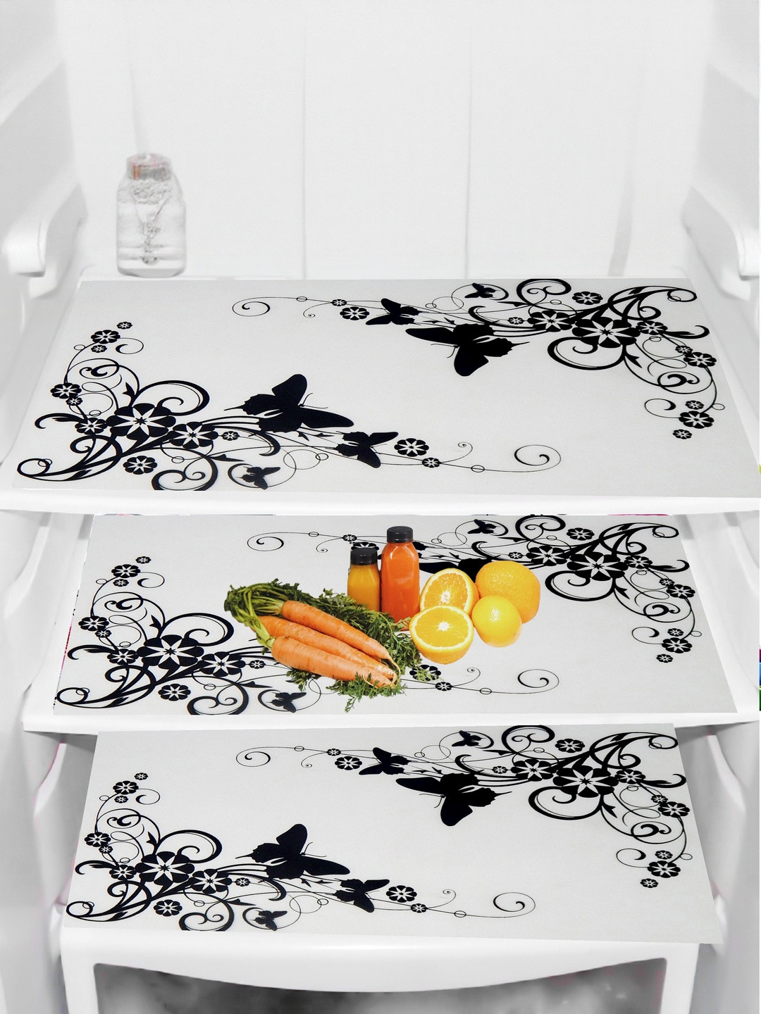 Cread Craft Set of 3 Printed Multipurpose Refrigerator Drawer Mat