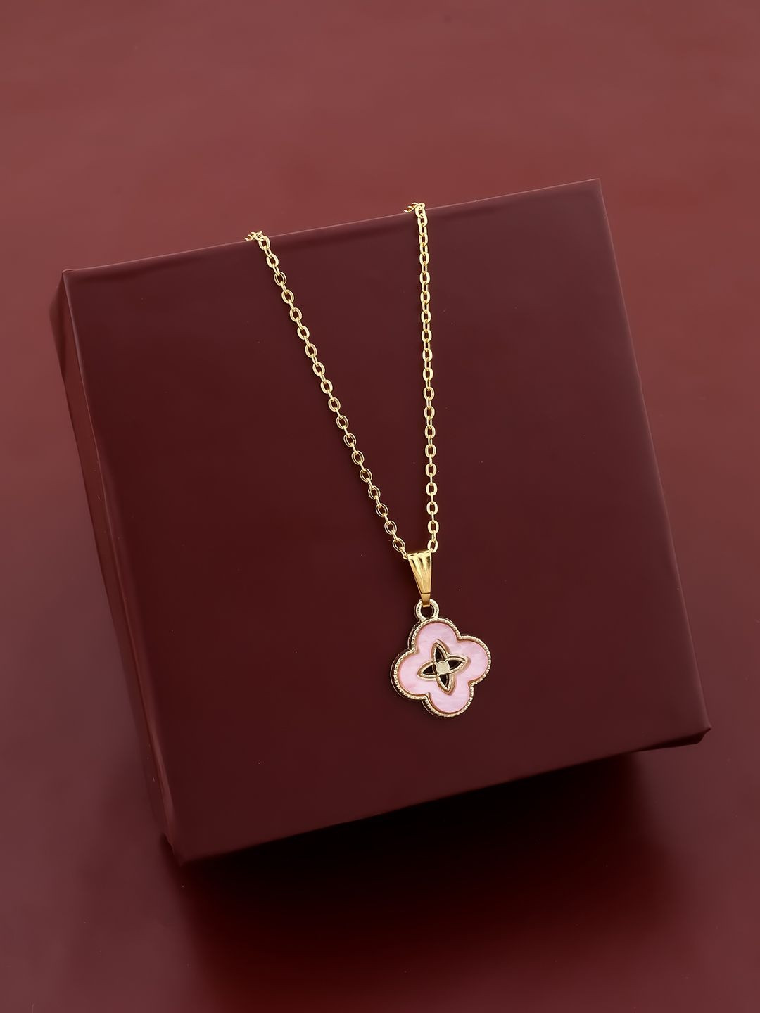 SZN Women Pink & Gold-Plated Clove Charm Stainless Steel Chain