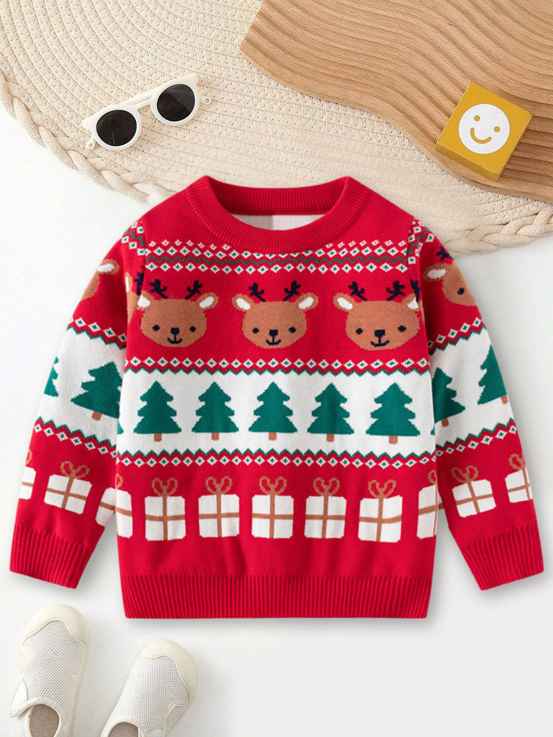 YK Boys Self-Design Christmas Sweater