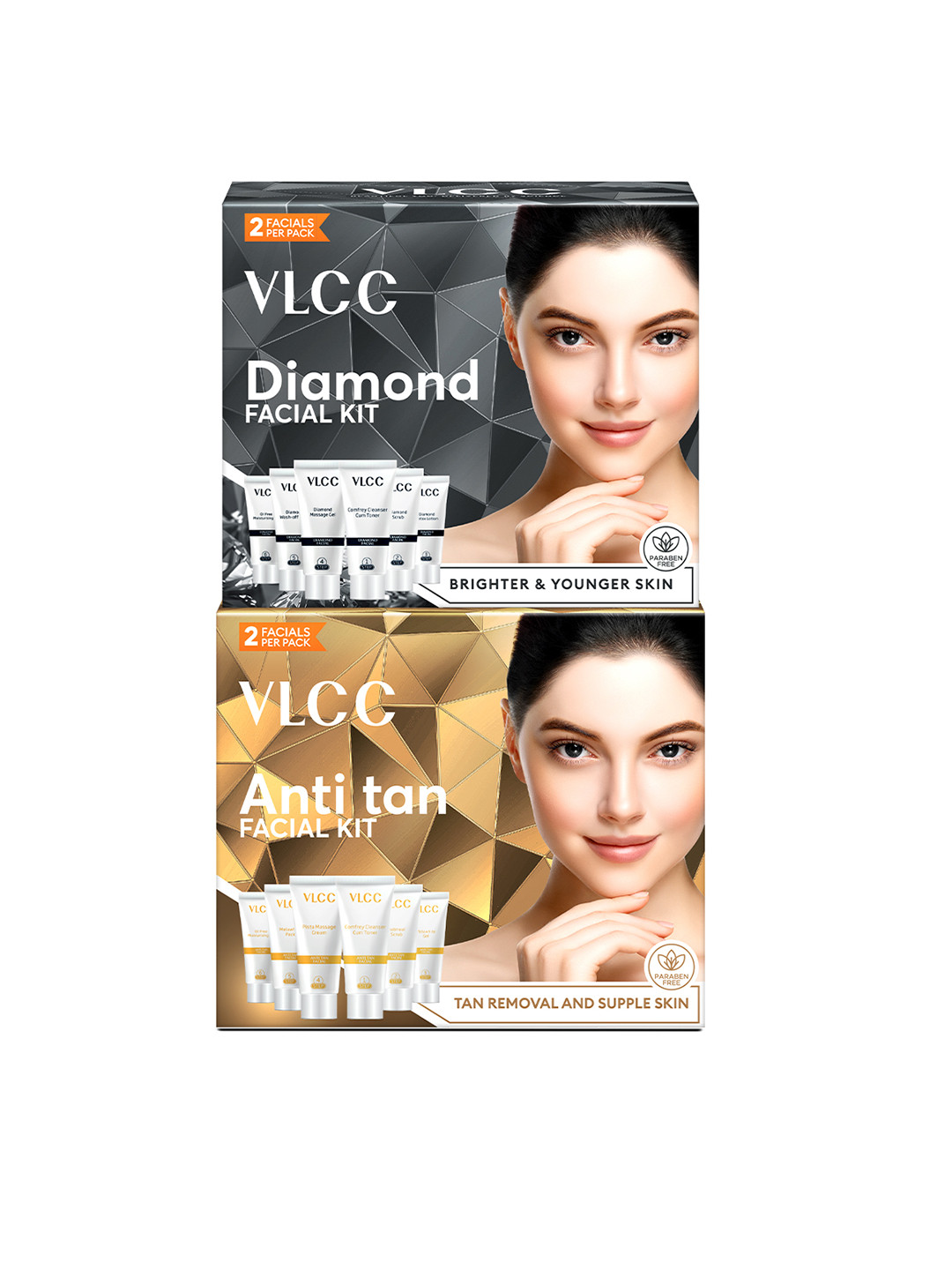 VLCC Set of Insta Glow Diamond Bleach & Anti Tan Facial Kit - 60 g each
