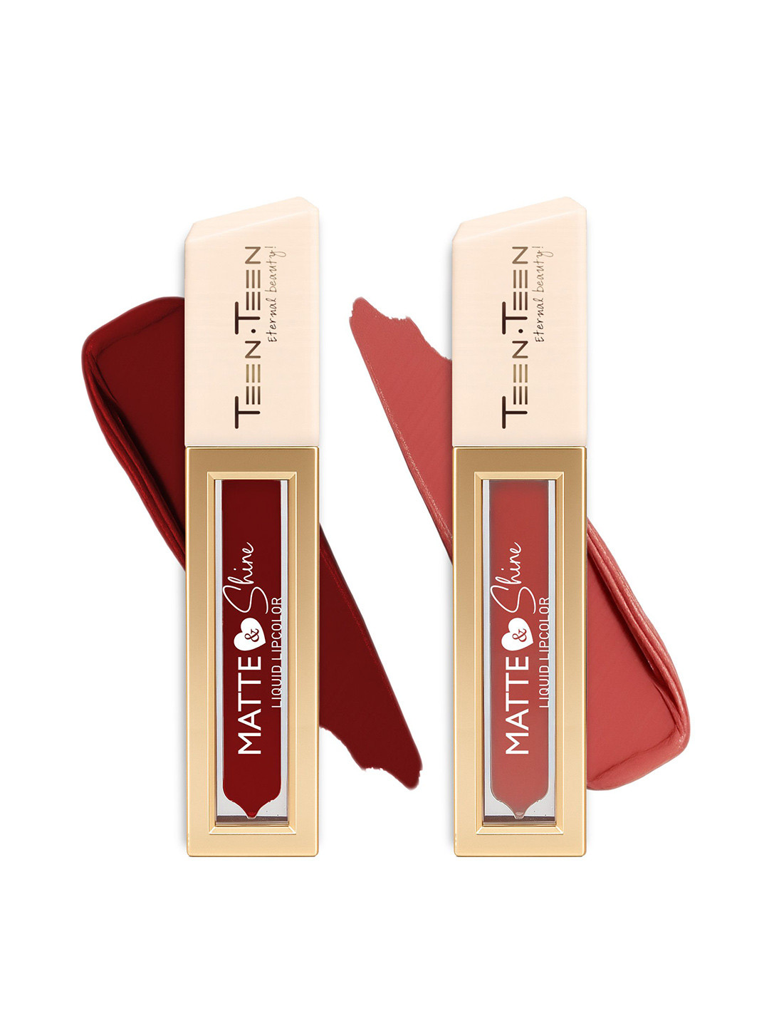 TEEN TEEN COSMETICS Set Of 2 Matte & Shine Liquid Lipcolor- 8ml Each - Nude Lips - Hot Red