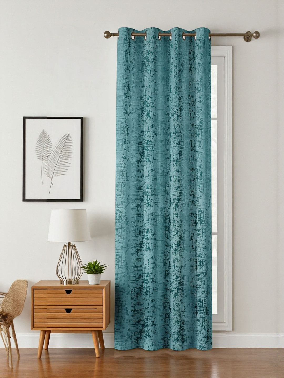GEET CREATIONS Blue Self Design Room Darkening Long Door Curtain