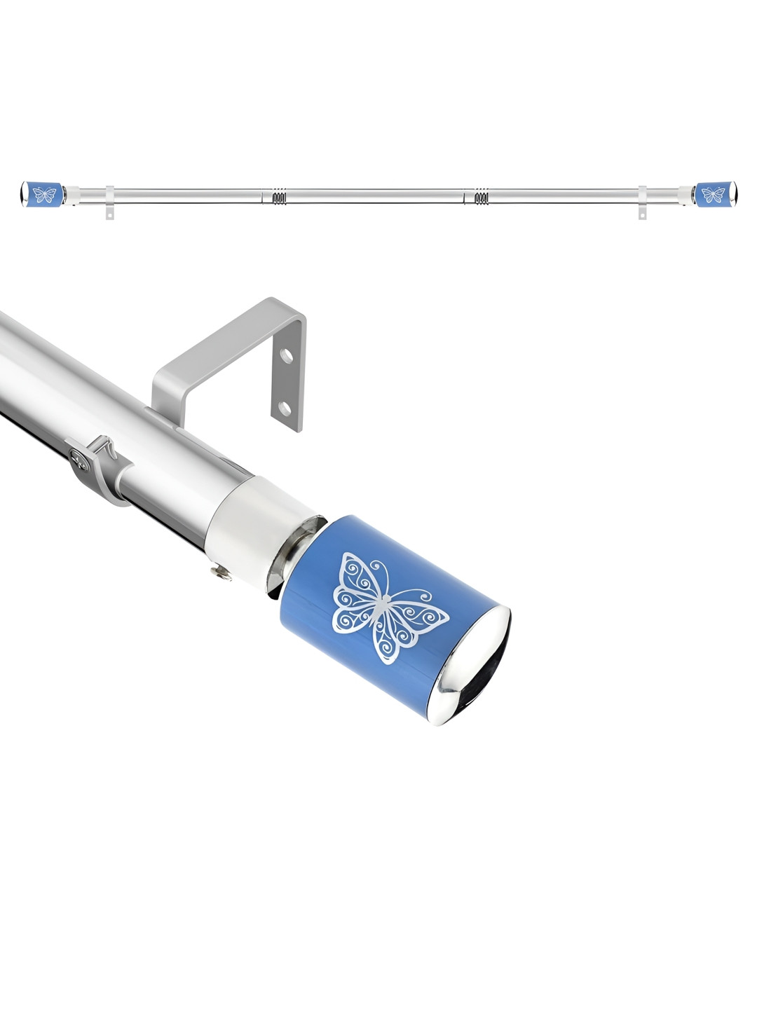 GLOXY Blue Chrome Finish Extendable Curtain Rod & Bracket