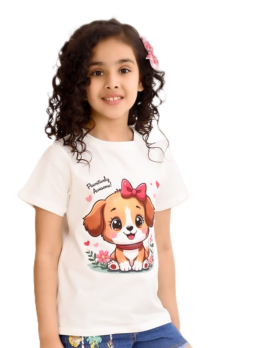 HapyHatch Girls Pawsome Printed Round Neck Short Sleeves Pure Cotton Tshirt