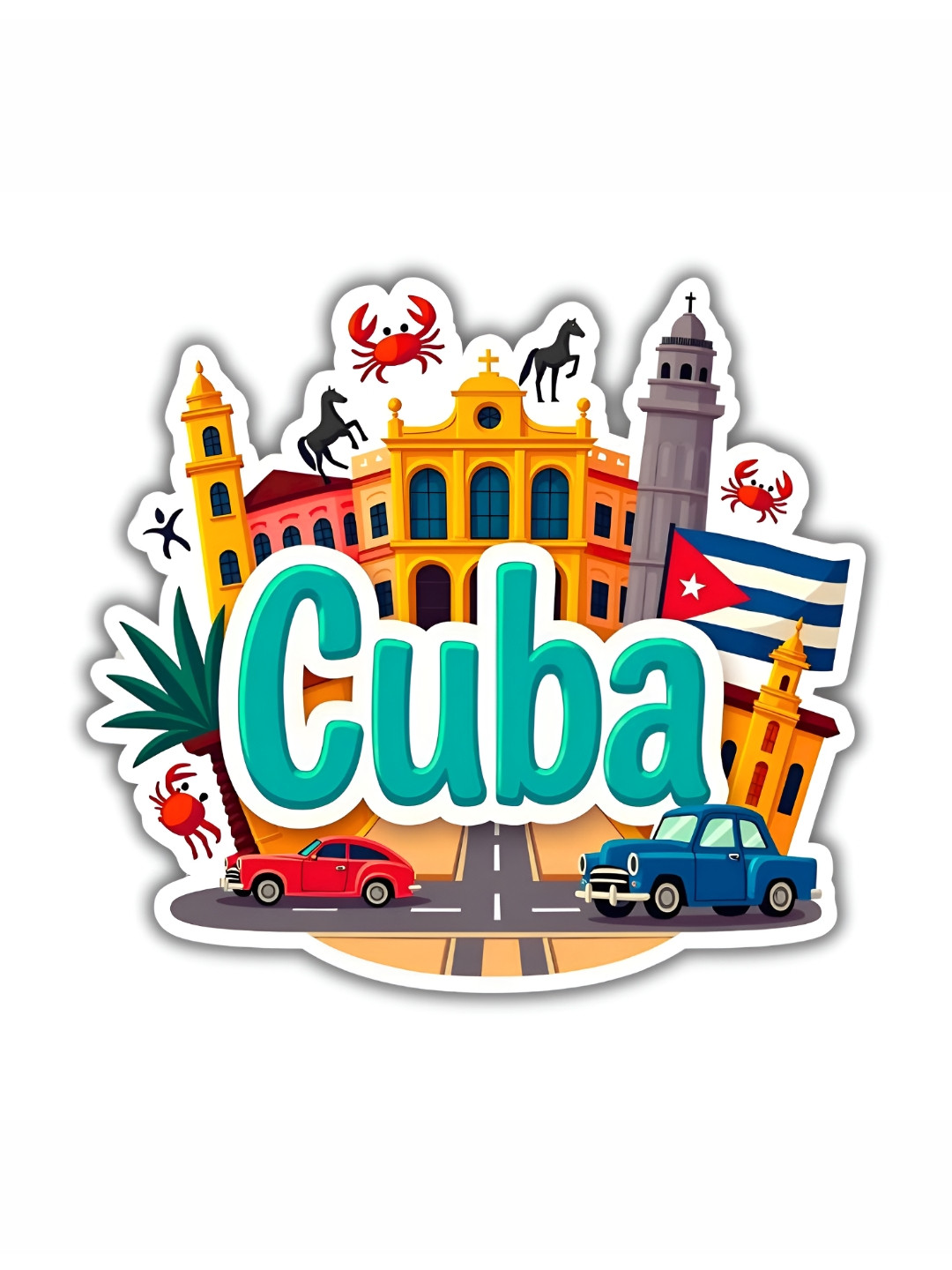 GIFTSHALA Yellow & Blue Cuba Printed Decorative Magnets