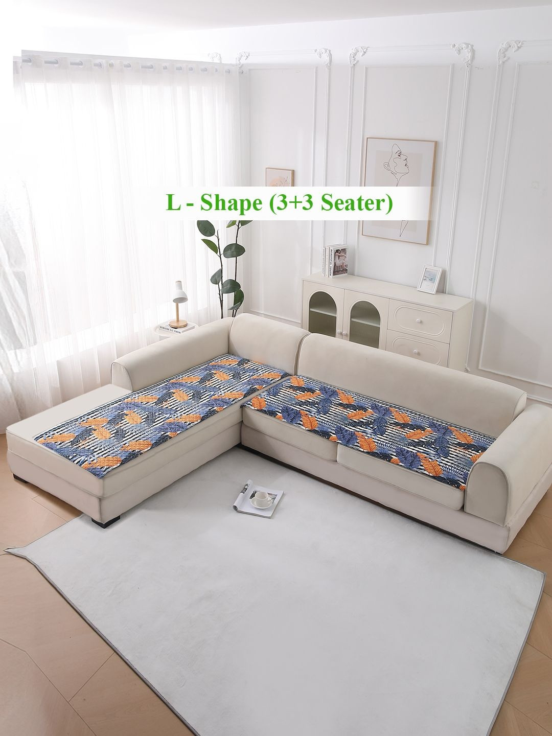 HOKIPO LiefNest Blue 2 Pieces Velvet L Shape 6Seater Sofa Cover Seat Mat with Foam Filling