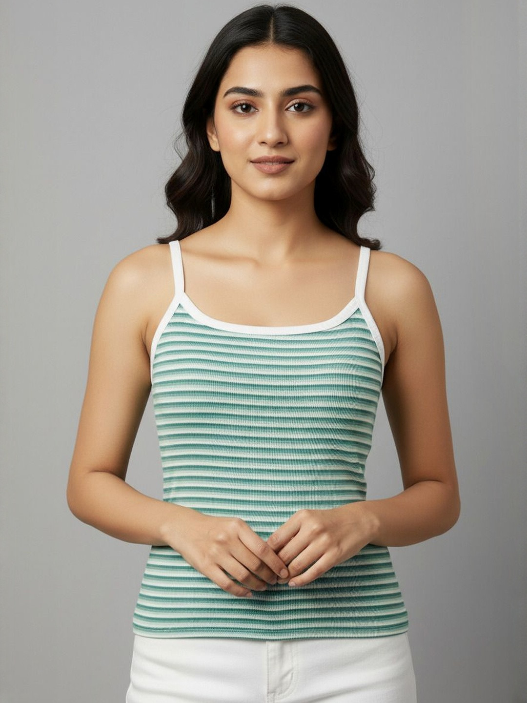 ANBICH DESIGNS Women Vertical Striped Scoop Neck Tank Top