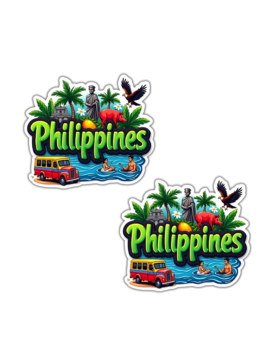 GIFTSHALA Set Of 2 Red & Green Philippines Printed Decorative Magnets