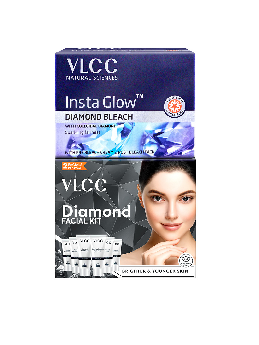 VLCC Set of Insta Glow Diamond Bleach & Diamond Facial Kit - 60 g each