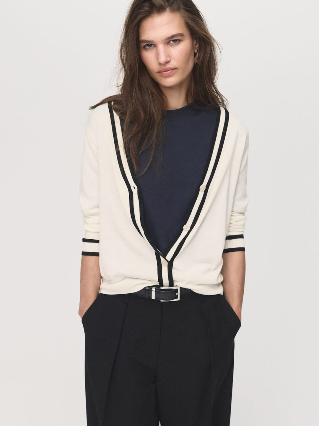 MANGO V-Neck Cardigan with Contrasting Edges