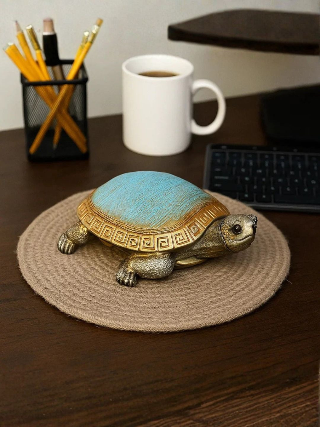 SMOKEY COCKTAIL Blue & Gold-Toned Harmony Shell Turtle Large Showpiece