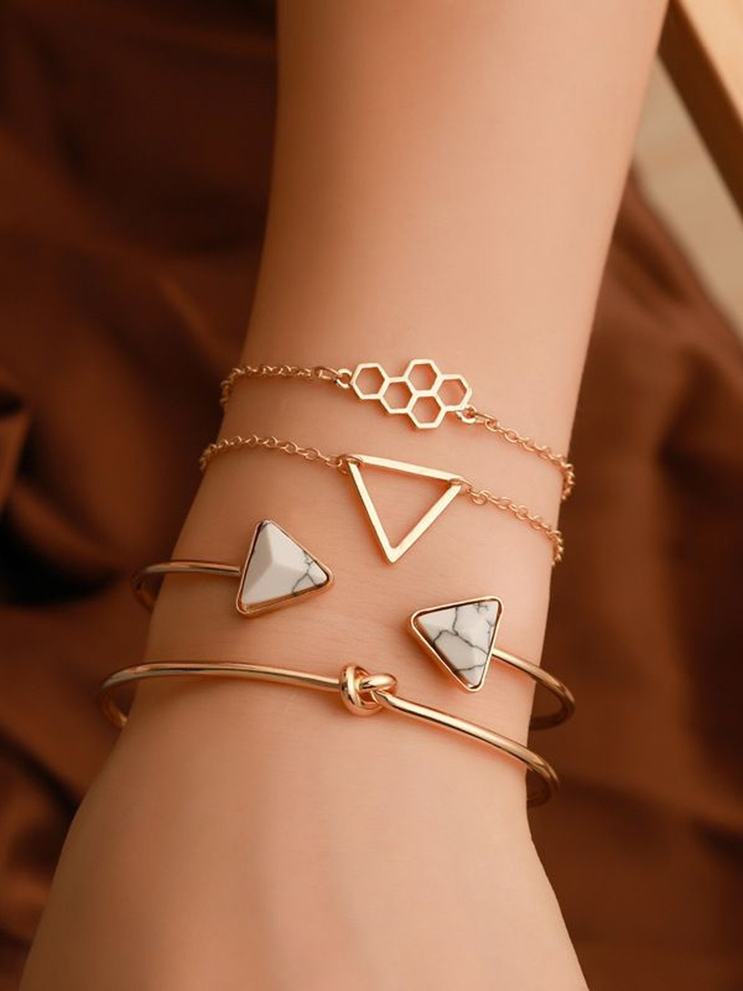 DressBerry Set Of 4 Gold-Plated New latest fashion Cuff Bracelet