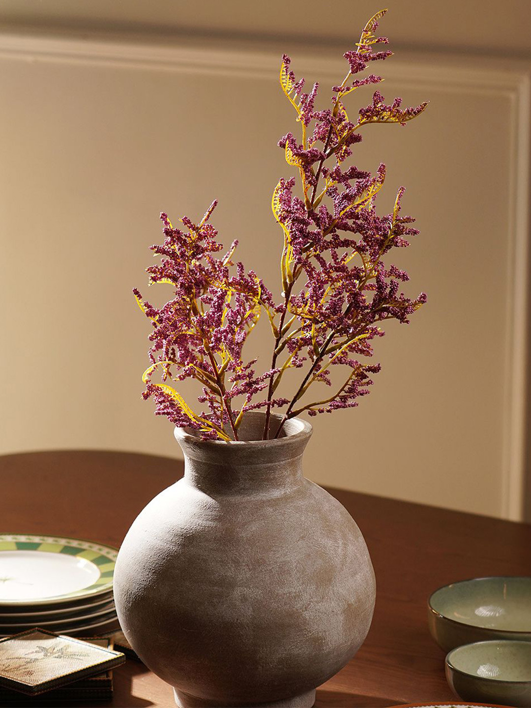 Pure Home and Living Purple & Yellow Statice Artificial Flower Without Pot