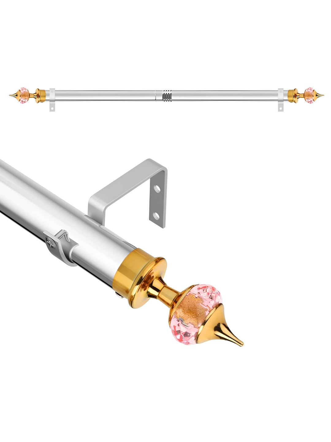 GLOXY Pink & Yellow Printed Extendable Curtain Rods With Brackets