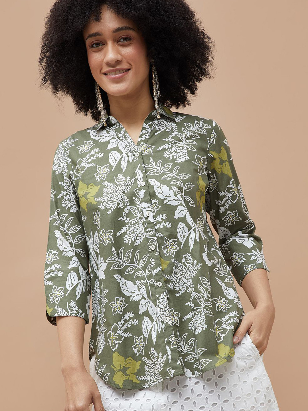Colour Me by Melange Women Floral Printed Spread Collar Pure Cotton Casual Shirt