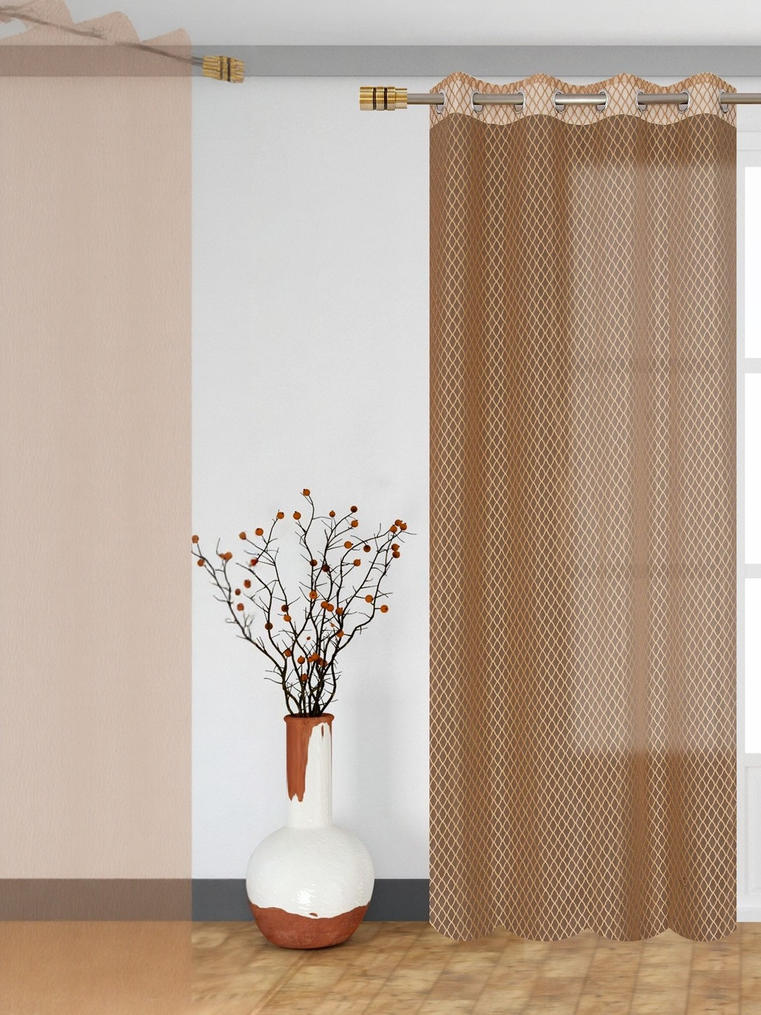 GEET CREATIONS Brown Geometric Room Darkening Door Eyelet Curtain