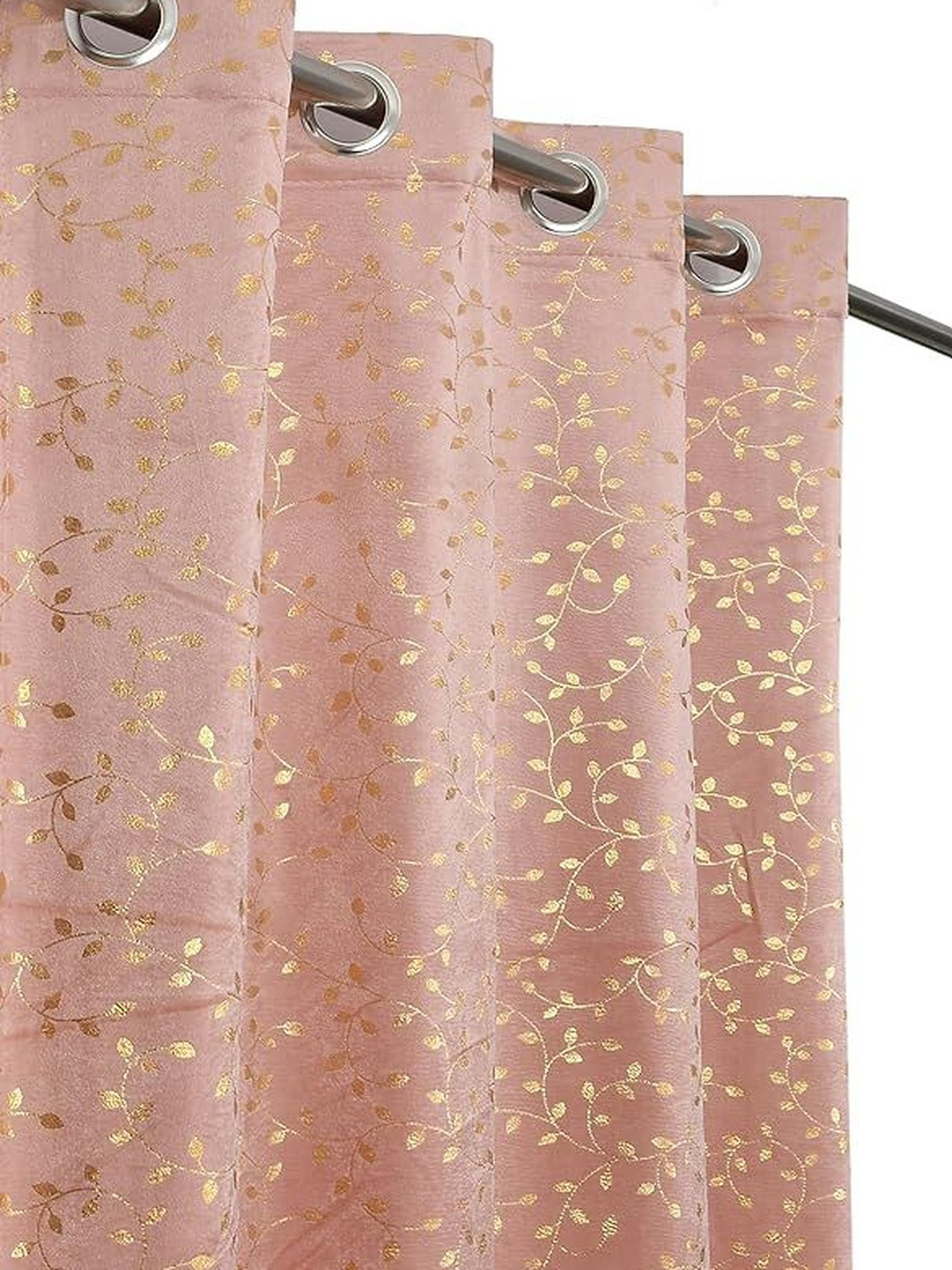 GEET CREATIONS Rose Gold Toned Velvet Fade Resistant Room Darkening Long Door Curtain