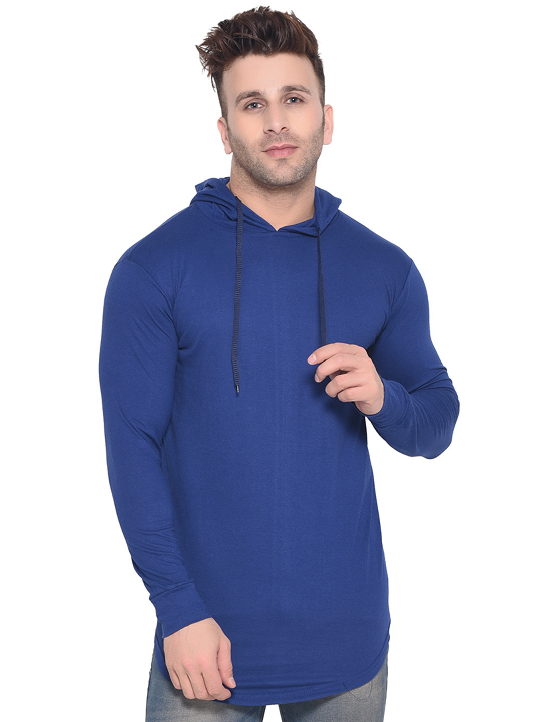 Blisstone Blue Hooded Slim Fit T-shirt with Long Sleeves