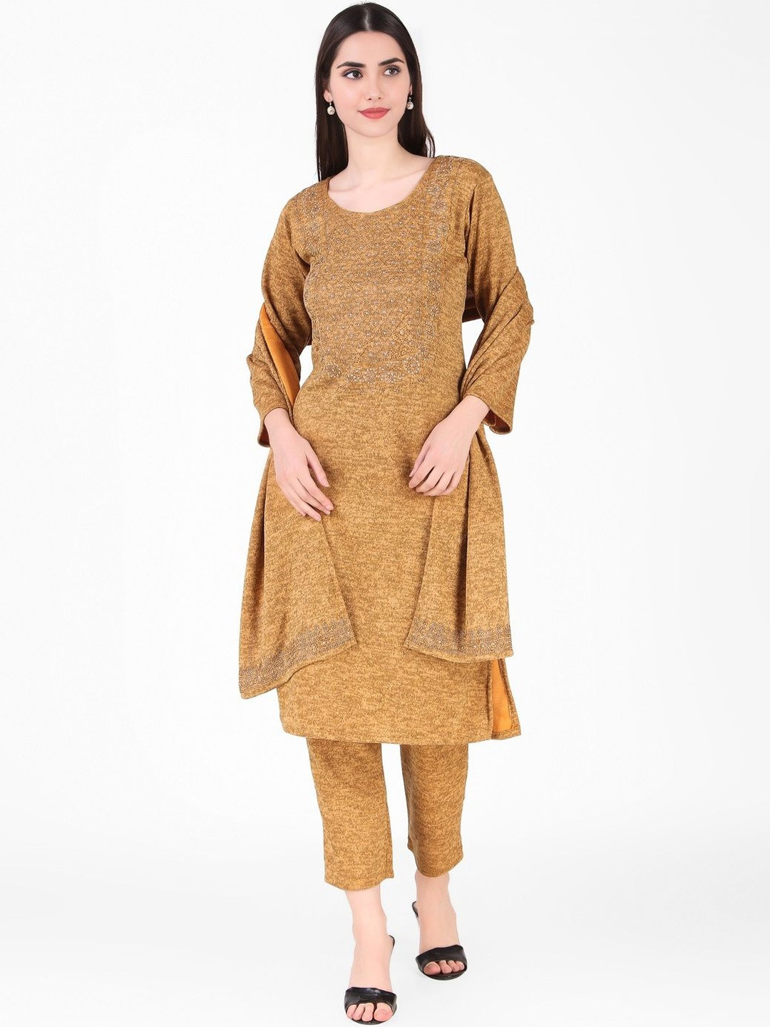 FNOCKS Women Geometric Embroidered A-Line Kurta with Trousers