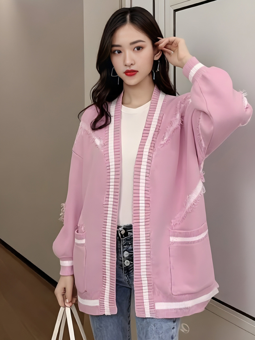 HERE&NOW Women Long Sleeves Longline Open Front Cardigan