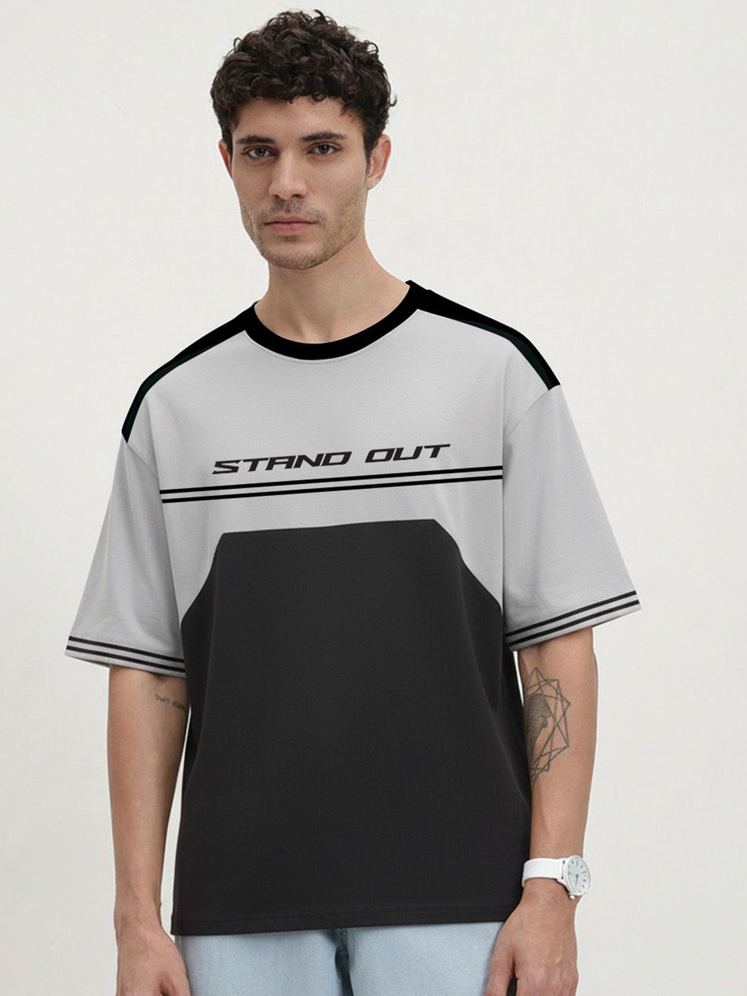 Crazymonk Men Printed Oversized Cotton Round Neck T-shirt