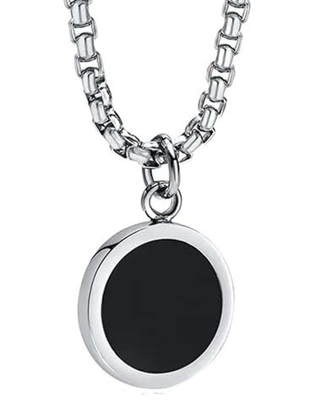 INKO & CO Men Stainless Steel Silver-Plated Circular Shaped Pendant With Chain