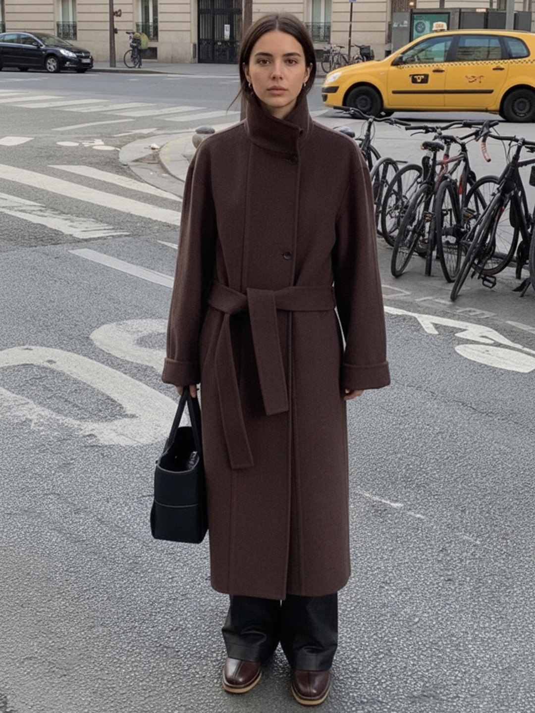 bebe Women Notched Lapel Cllar Front-Open Overcoat With Belt