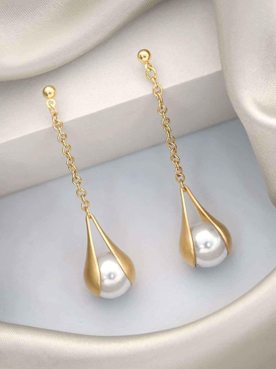 BEYTER Pearls Beaded Teardrop Shaped Long Dangle Imitation Drop Earrings