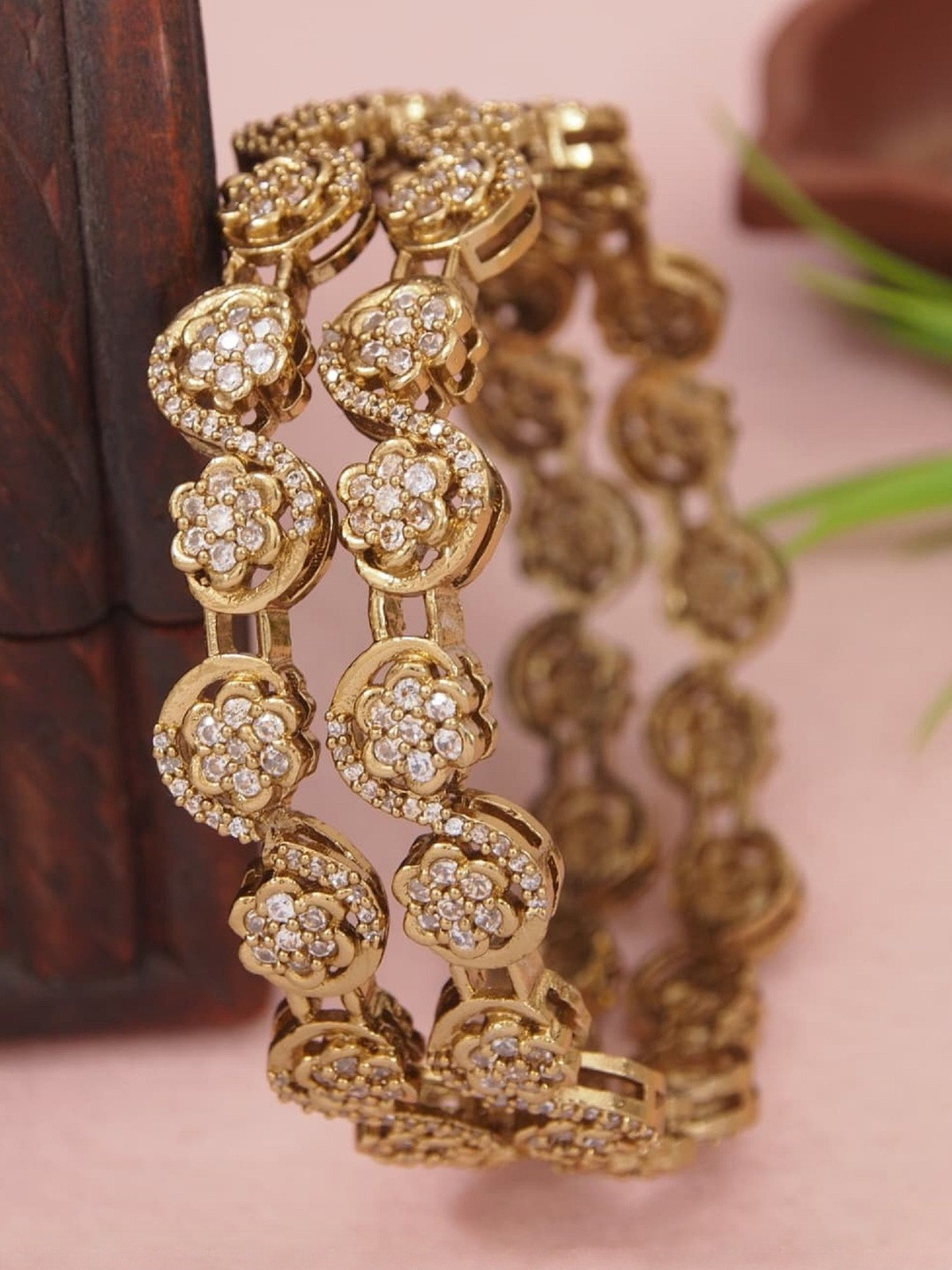 Anouk Set Of 2 Gold Plated American Diamond Studded Bangle
