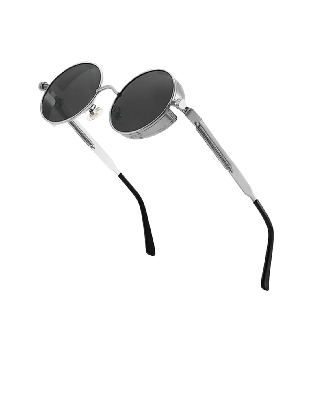 SPADEACES Unisex Round Sunglasses With Adjustable Lens Modes Steampunk Silver Black -61