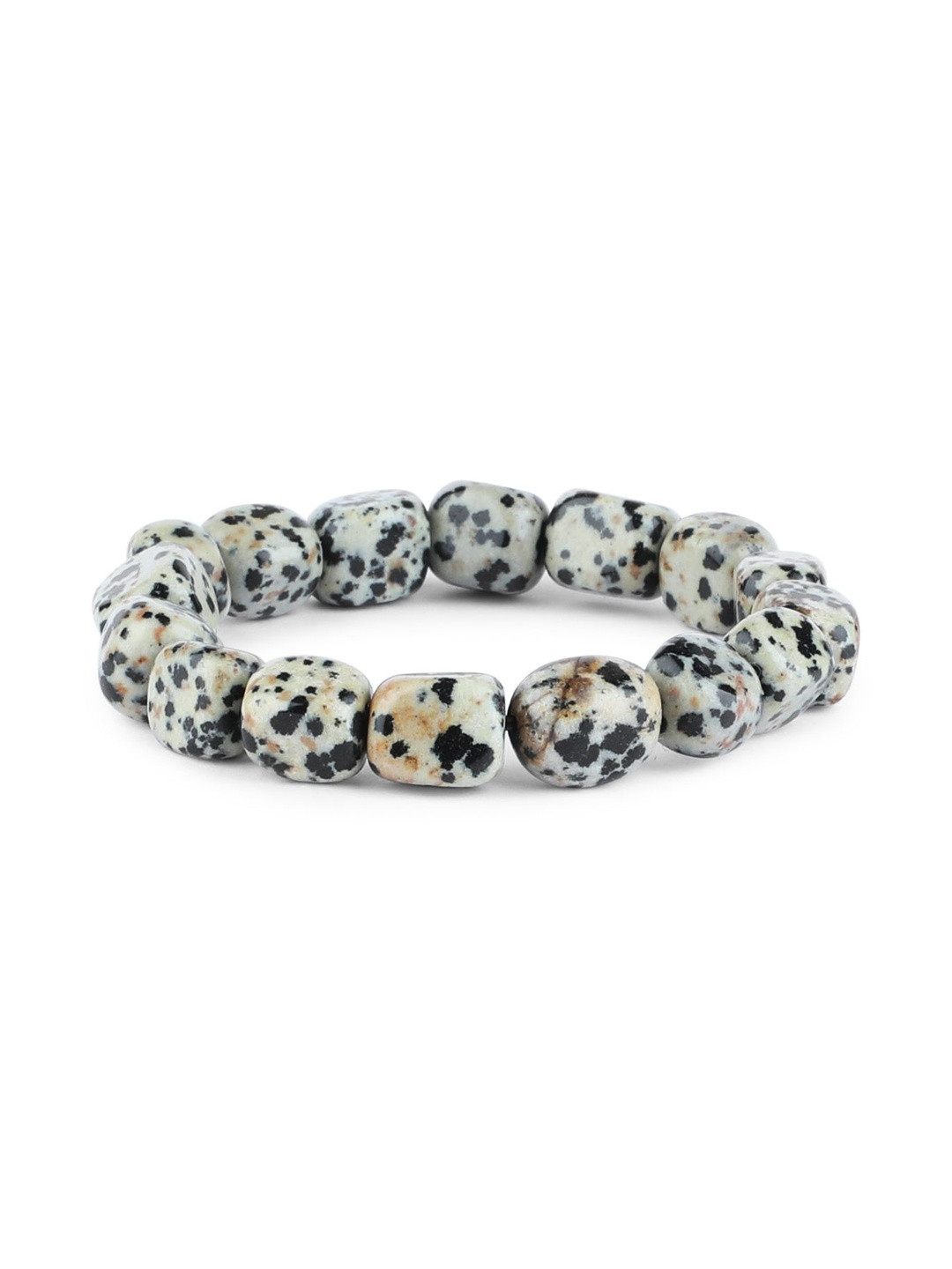 ARE Crystals Beaded Dalmatian Jasper Tumbled Elasticated Bracelet