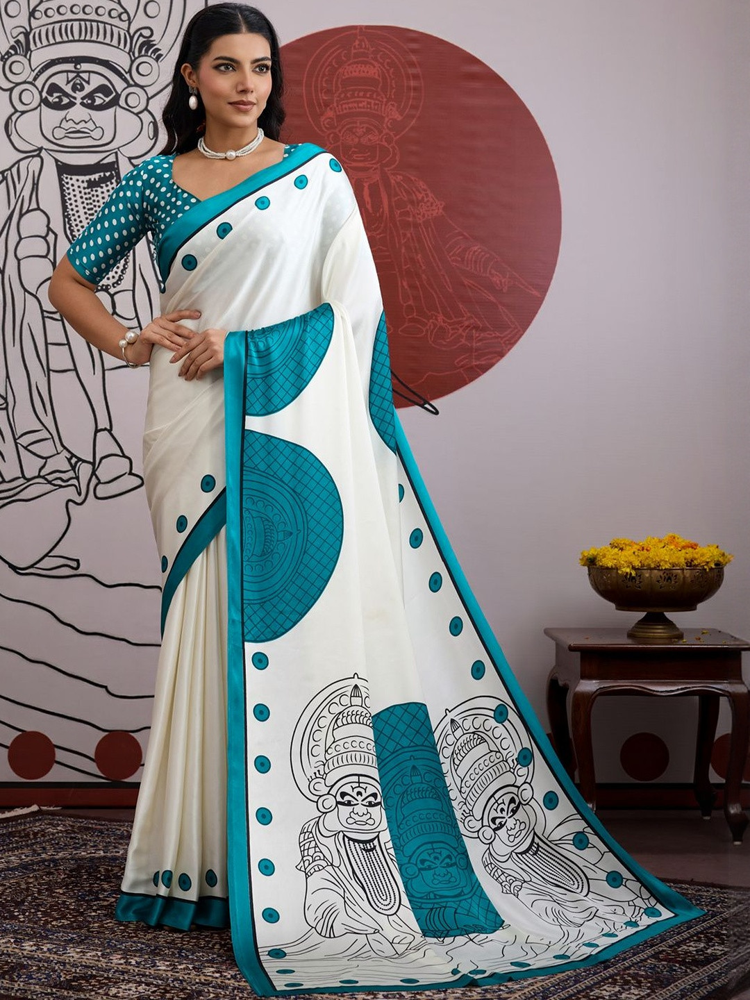 Anouk Rustic Ethnic Motifs Printed Designer Satin Banarasi Saree With Blouse Piece