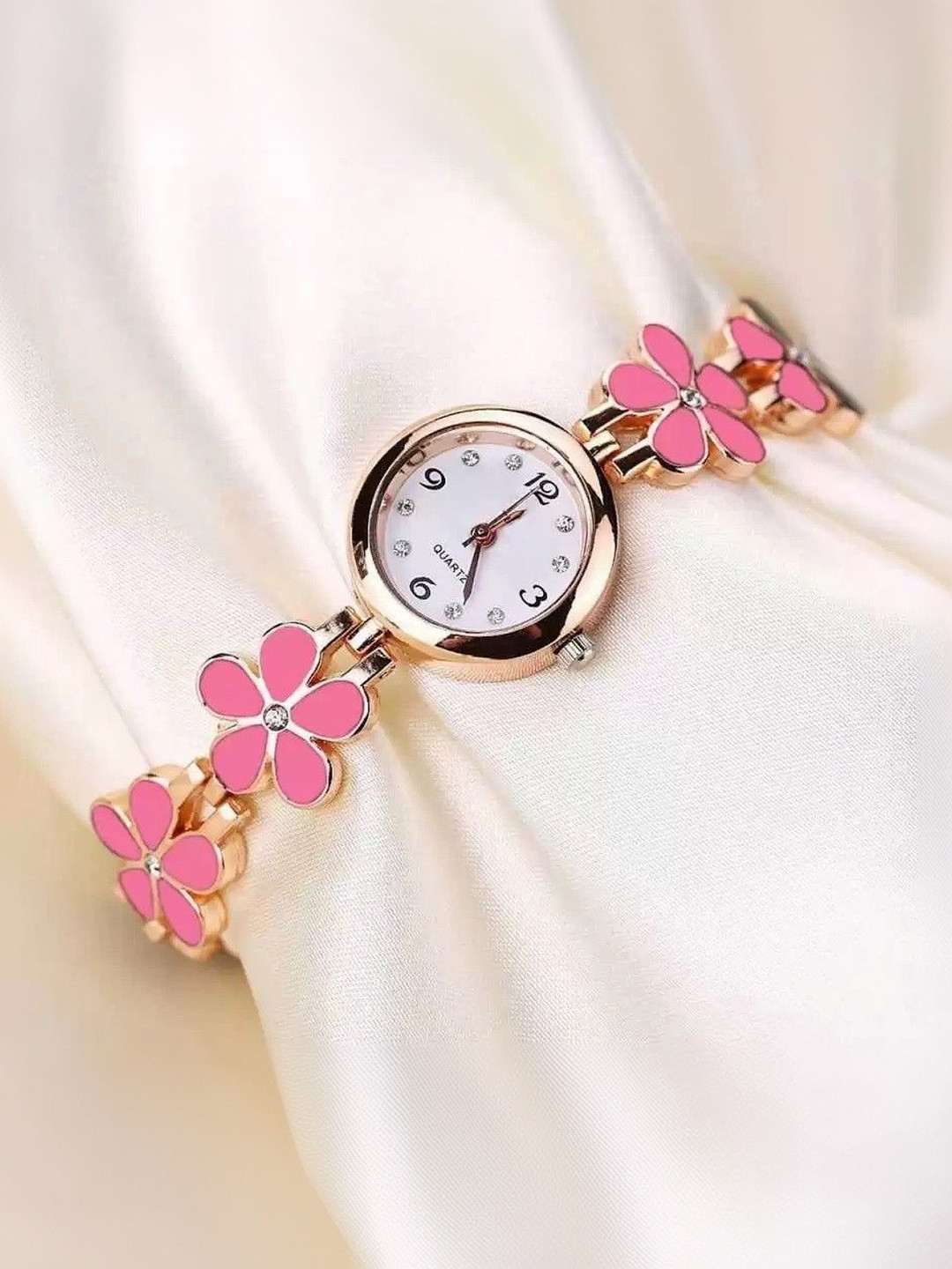 SZN Women Dial & Stainless Steel Straps Analogue Watch Pink Flower -V1