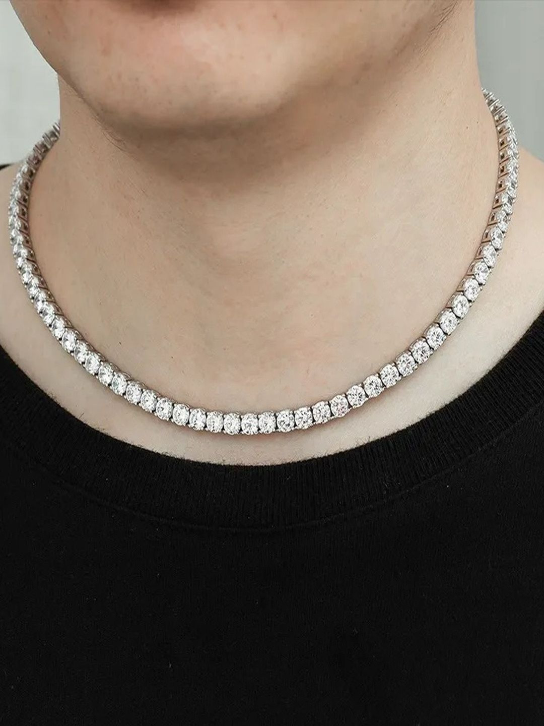 FIMBUL Silver-Plated Iced Out Round Cubic Zirconia-Studded Necklace