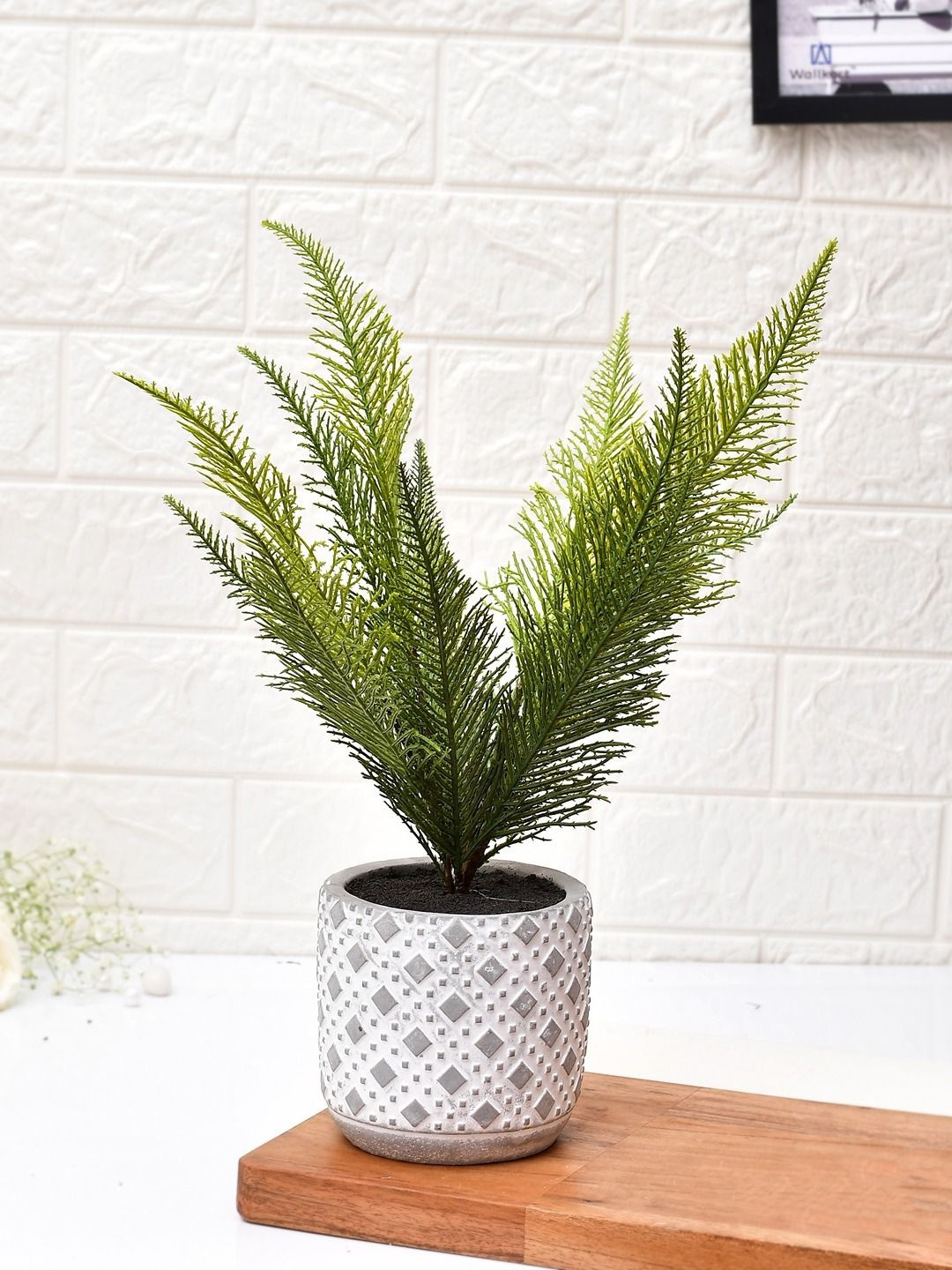 Myntra Elegant Homes Grey & Green Artificial Plant With Patterned Pot