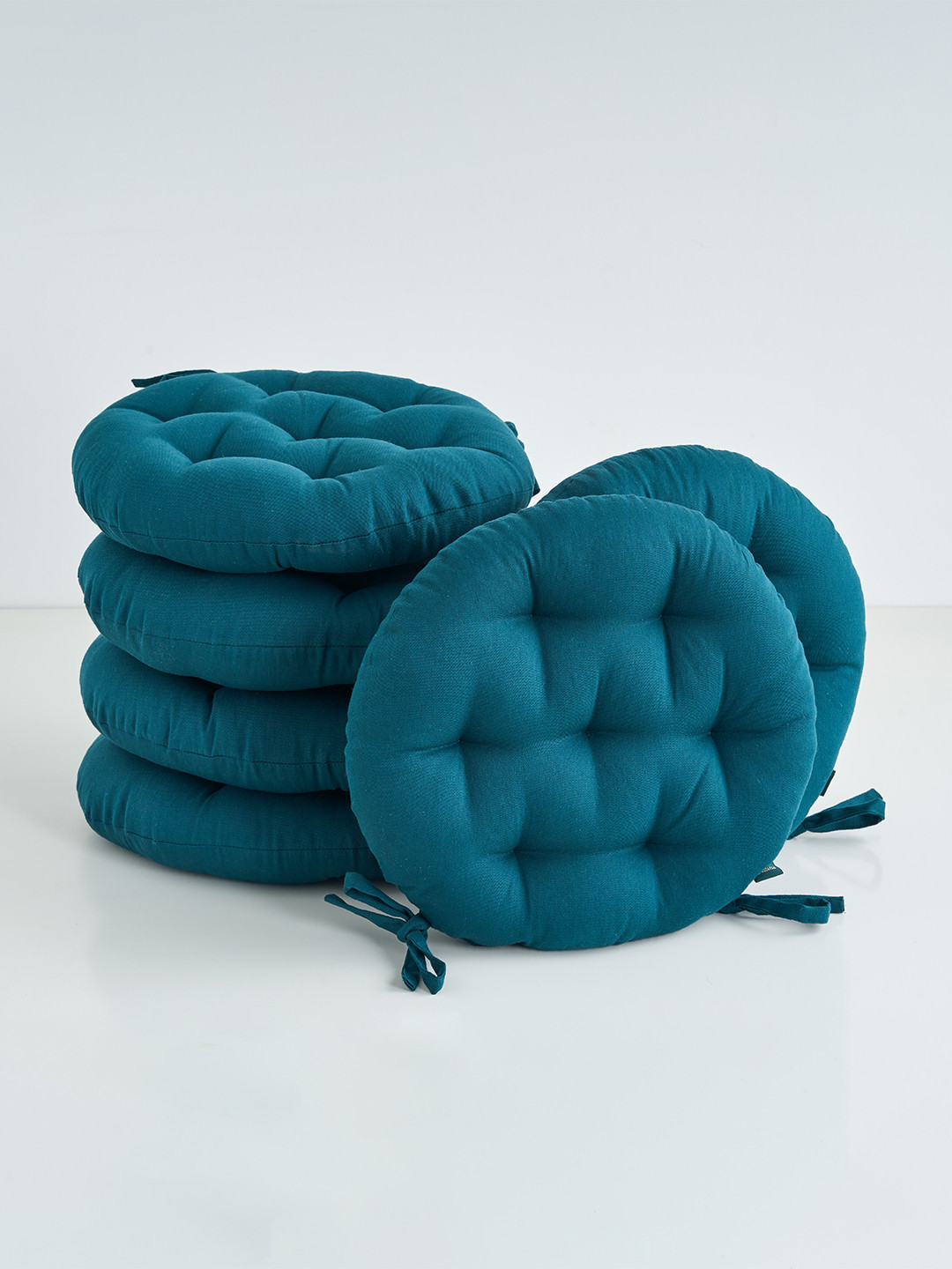 SKANDA FAB Green 6 Pieces Round Shaped Pure Cotton Chair Pads