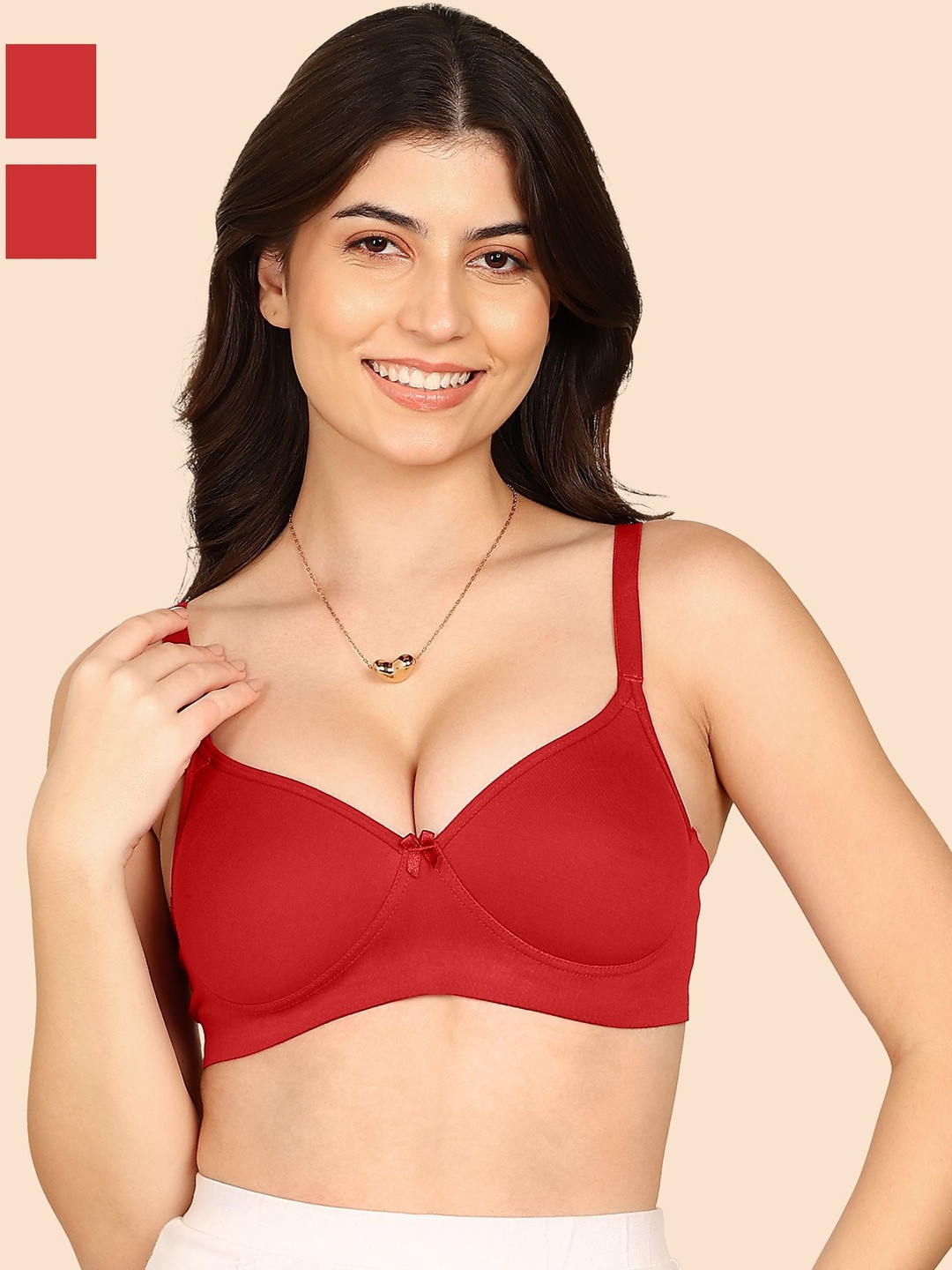 KOMLI Pack Of 2 Bonded Breathable Cotton Full Coverage Padded Bra