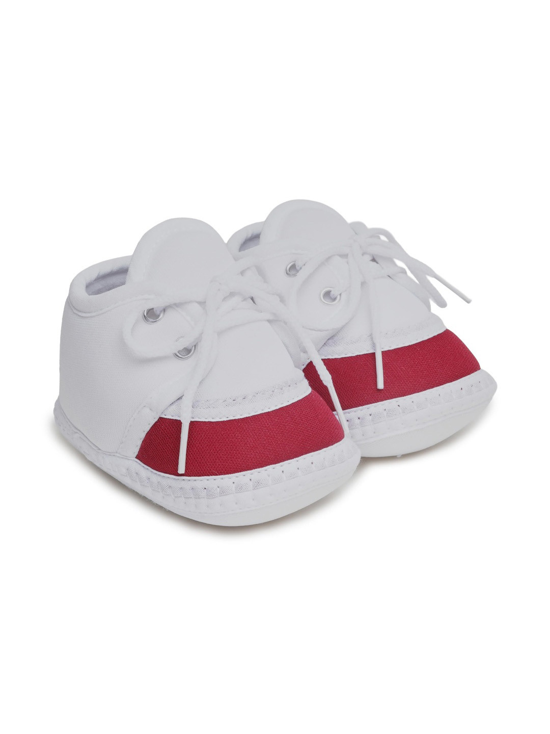 NESKA MODA Kids White & Maroon Colourblocked Lace-up Cotton Booties