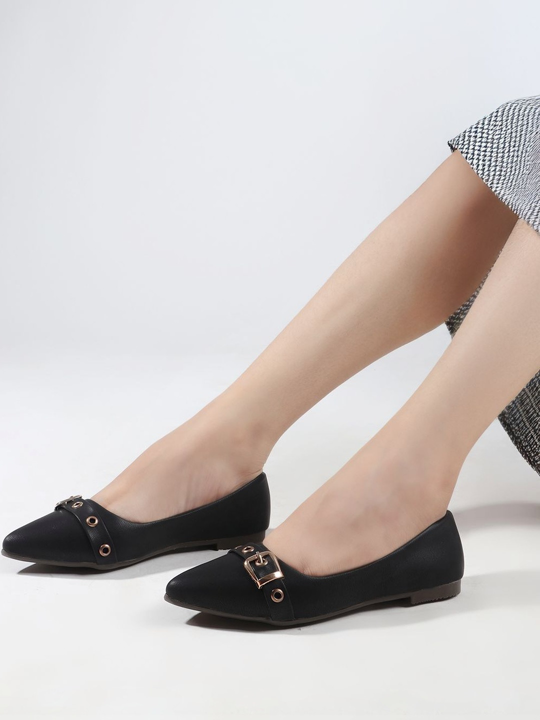 SUKUN Pointed Toe Comfort Pumps with Buckles