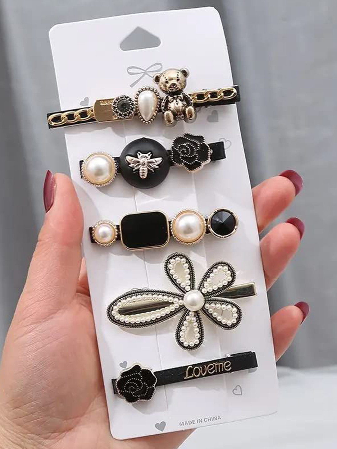 Lyphy Women Set of 5 Embellished Korean Hair Accessory Set